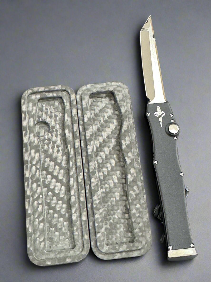Pre Owned Marfione Custom Mini Halo III Mirror Polish Tanto Star Grind Black Anodized Alloy Black Pearl Inlays Double Vapor Blast HW