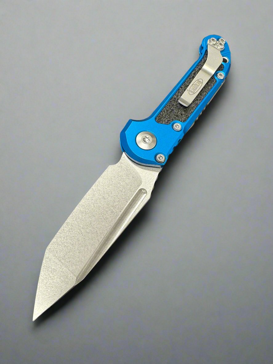 Microtech Knives LUDT Gen III Stonewash Tanto w/ Blue Handle 1136-10 BL