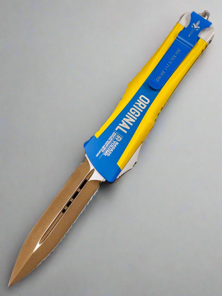 Pre Owned Microtech Combat Troodon 142-3TT D/E Full Serrated Limited Edition Twisted Tea Discontinued