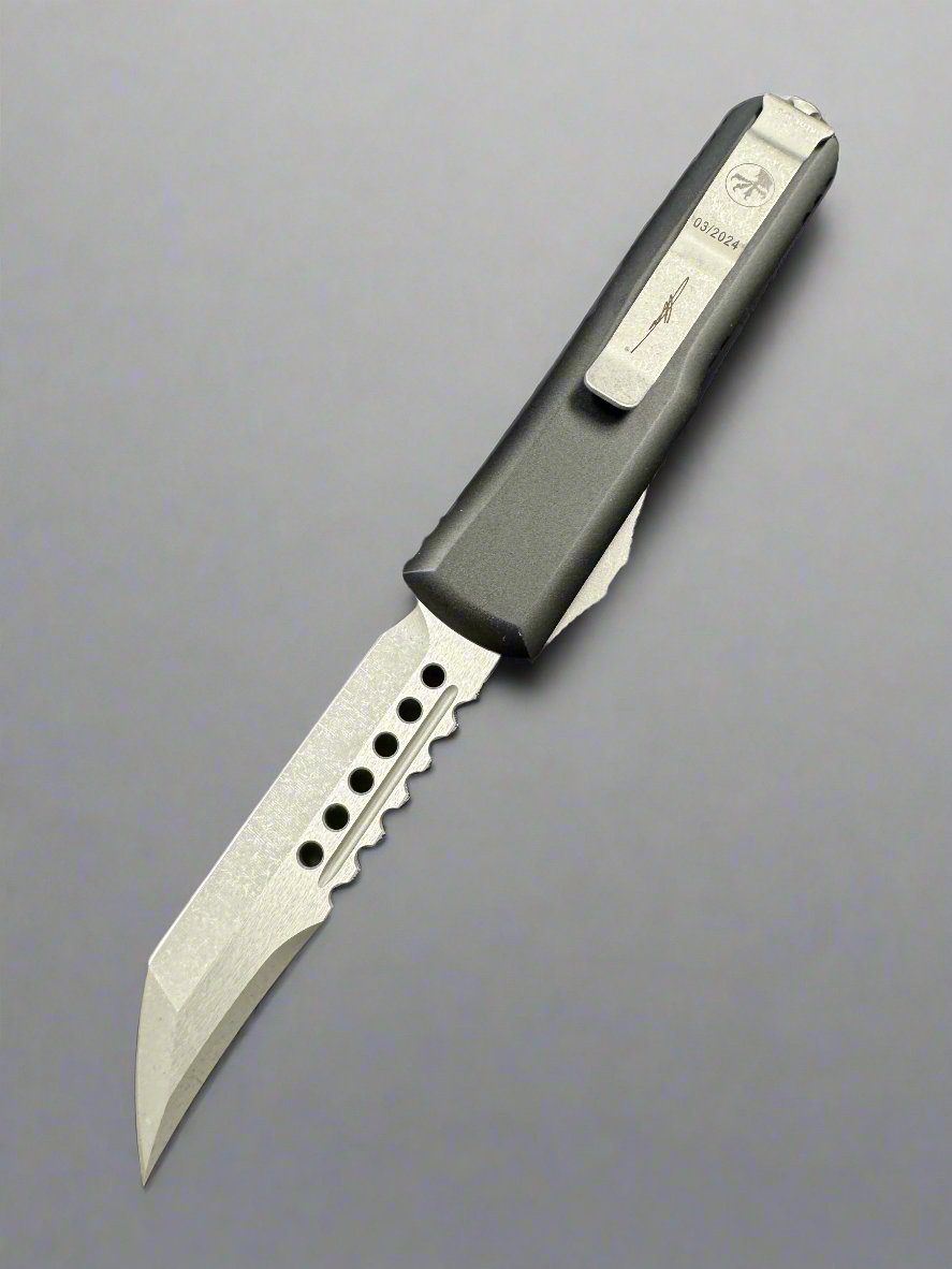 MICROTECH UTX-85 HELLHOUND OTF AUTOMATIC KNIFE BLACK 3.1" APOCALYPTIC STONEWASH 719-10 APS