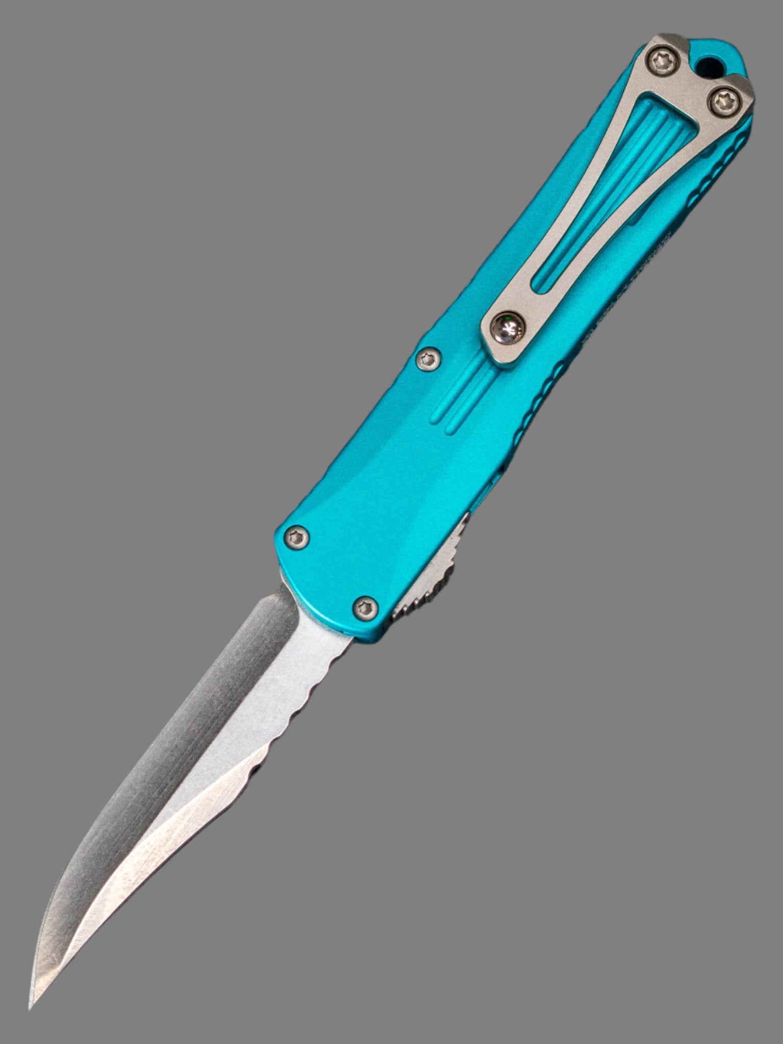 Heretic Knives Manticore-S Bowie OTF Automatic Knife Turquoise Al (2.6" SW)