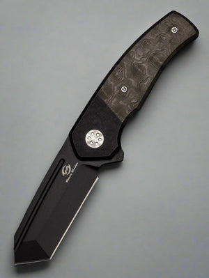 Beans Blades Mini Warrior Folder - Black Dunes Fat Carbon, Titanium Handle, PVD M390