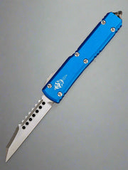 Microtech 119W-10BLS Signature Series Ultratech Warhound AUTO OTF 3.46" Stonewashed Wharncliffe Blade, Blue Aluminum Handles