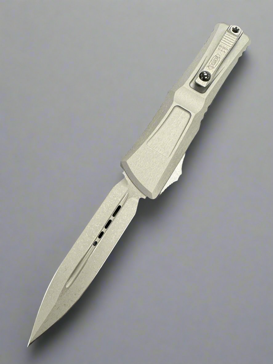 MICROTECH COMBAT TROODON GEN III OTF KNIFE- DOUBLE EDGE- NATURAL CLEAR FINISHED HANDLE- APOCALYPTIC BLADE 1142-10 APNC GEN III