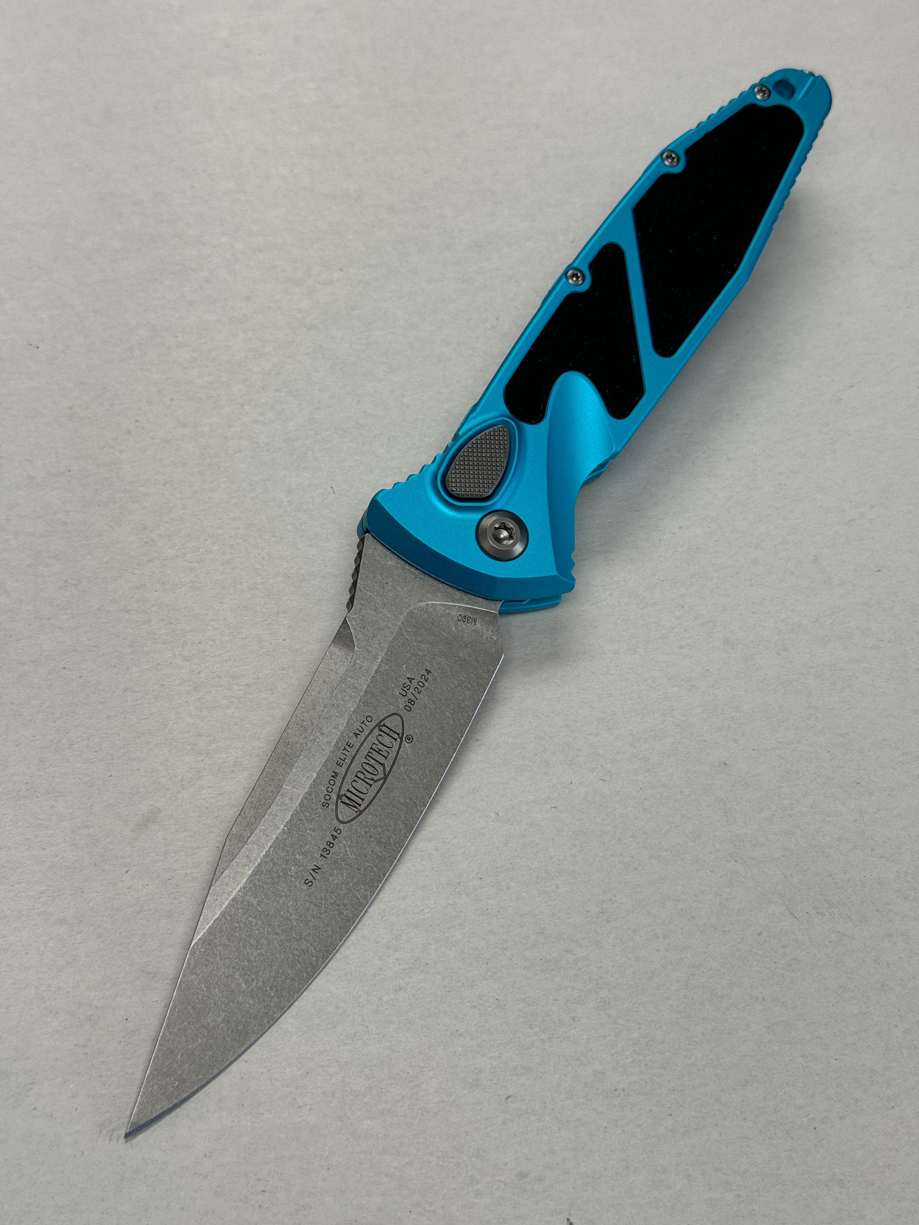 Microtech Socom Elite Auto Turquoise Handles w/ S/E Stonewash 160A-10 TQ