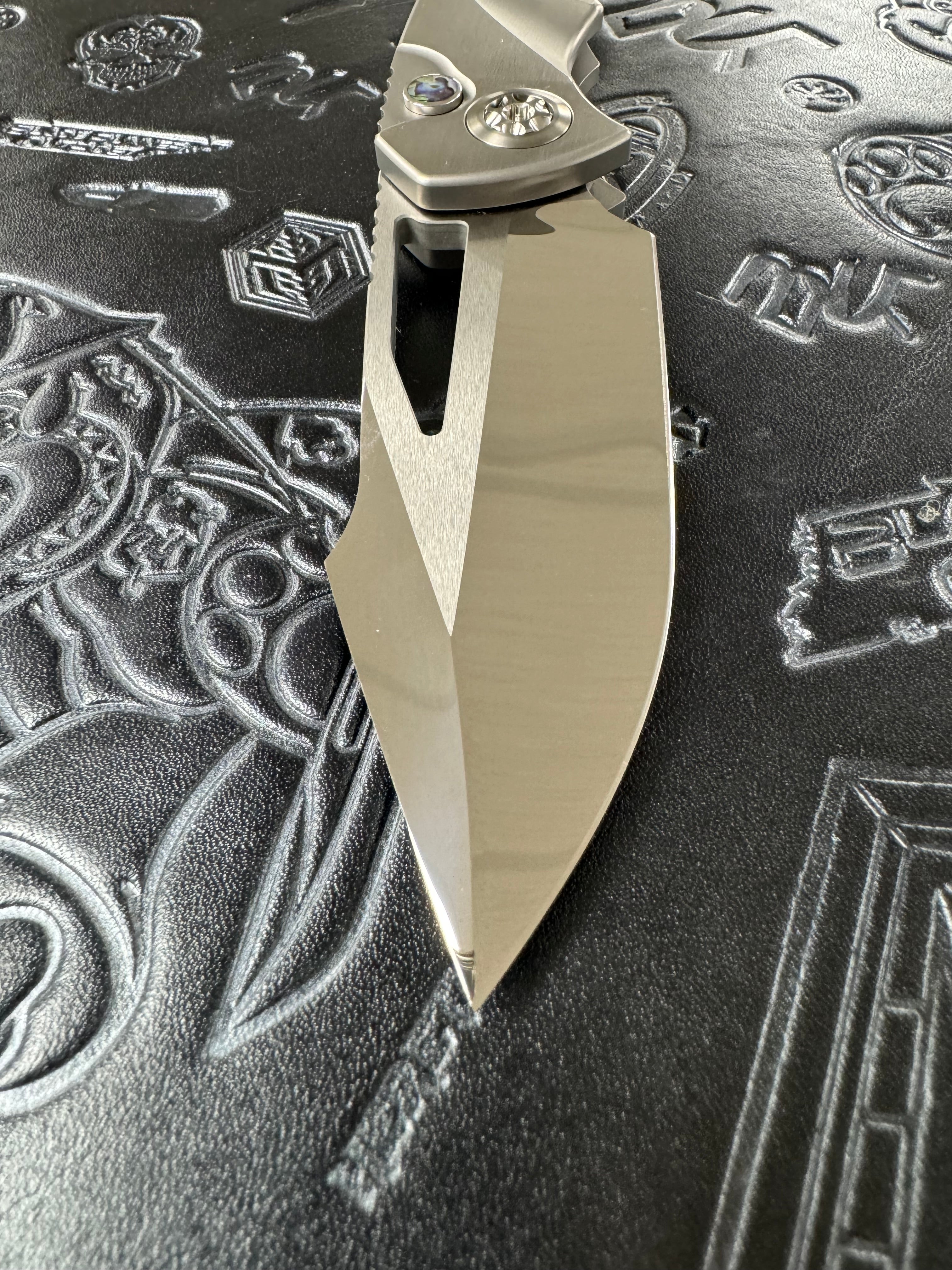 Heretic Knives Custom Pariah M/A Button Lock Ti Handles w/ Abalone Inlays & Mirror Polish M390