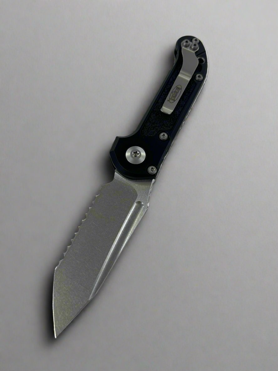 Microtech Knives LUDT Gen III Stonewash Full Serrated Tanto w/ Black Handle 1136-12