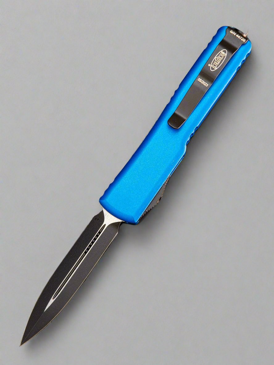 MICROTECH UTX-70 BLUE DOUBLE EDGE (OTF) BLACK BLADE 147-1 BL