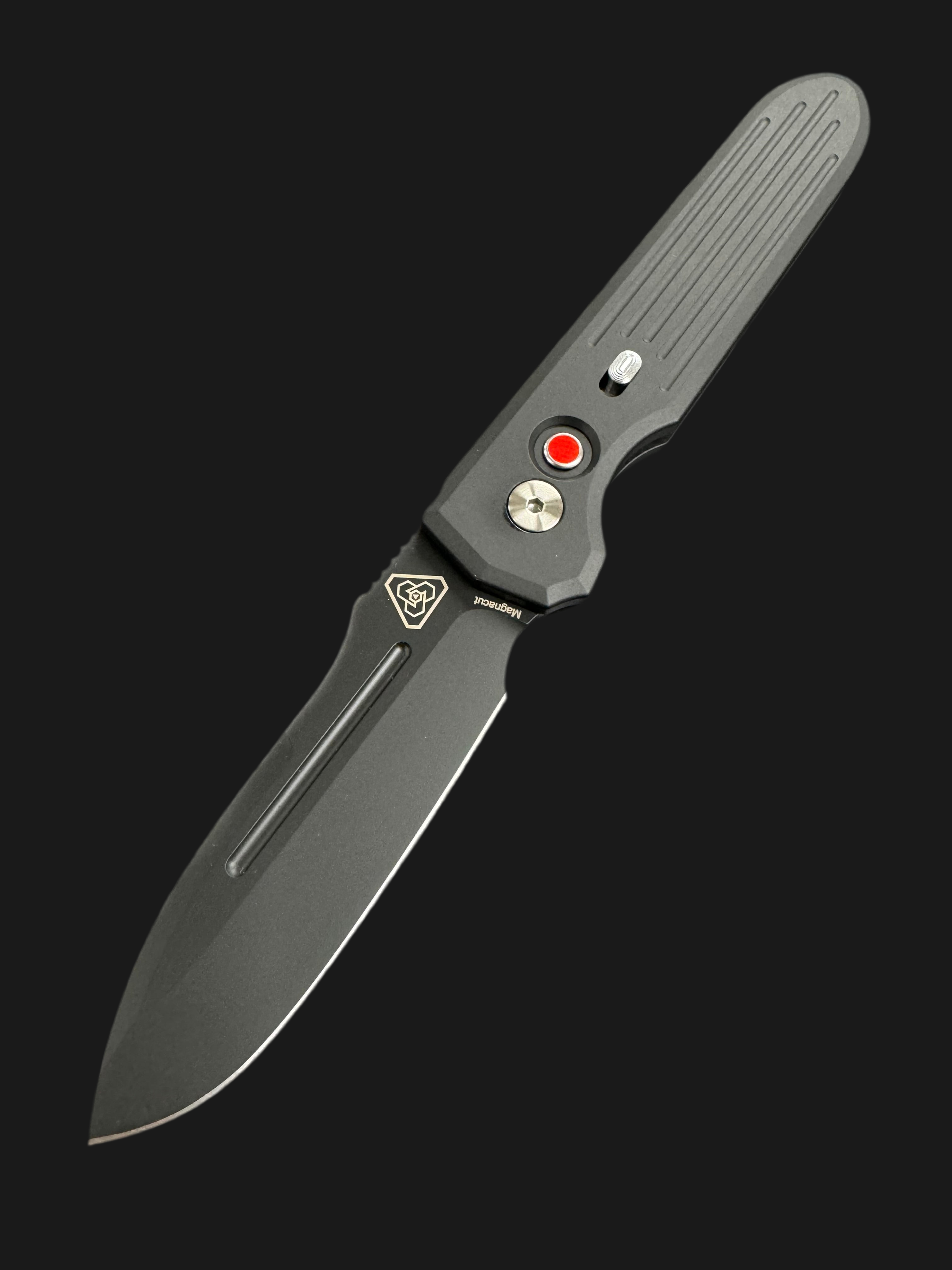 Pro-Tech PDW Invictus Black Aluminum Handles w/ Red G-10 Button & DLC MagnaCut 1805