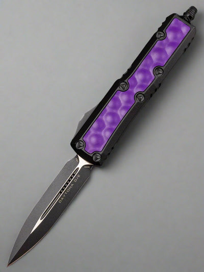 MICROTECH DAYTONA OTF AUTOMATIC KNIFE Purple BUBBLE INLAY 3.1" Double Edge BLACK 126-1 BIPUS