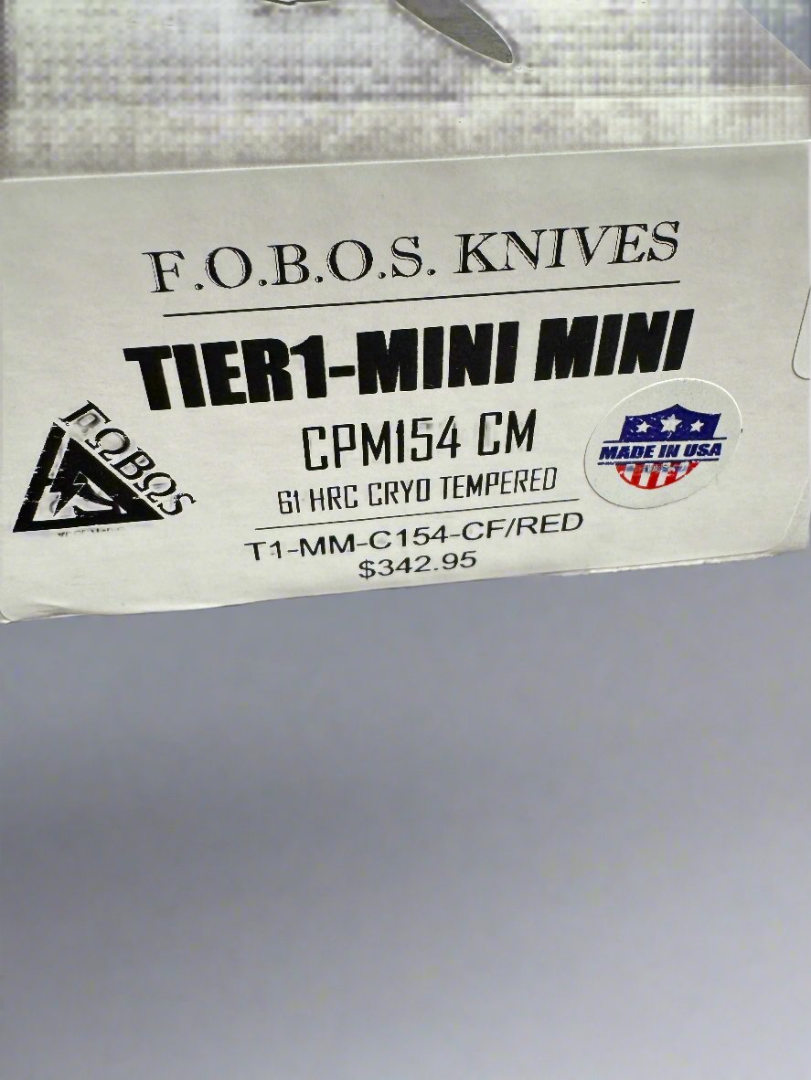 FOBOS Knives Tier 1 Mini Mini Fixed Blade Knife - 3.5" CPM-154 Stonewashed Drop Point, Black G10 w/ Red Liners, Brown Leather Sheath