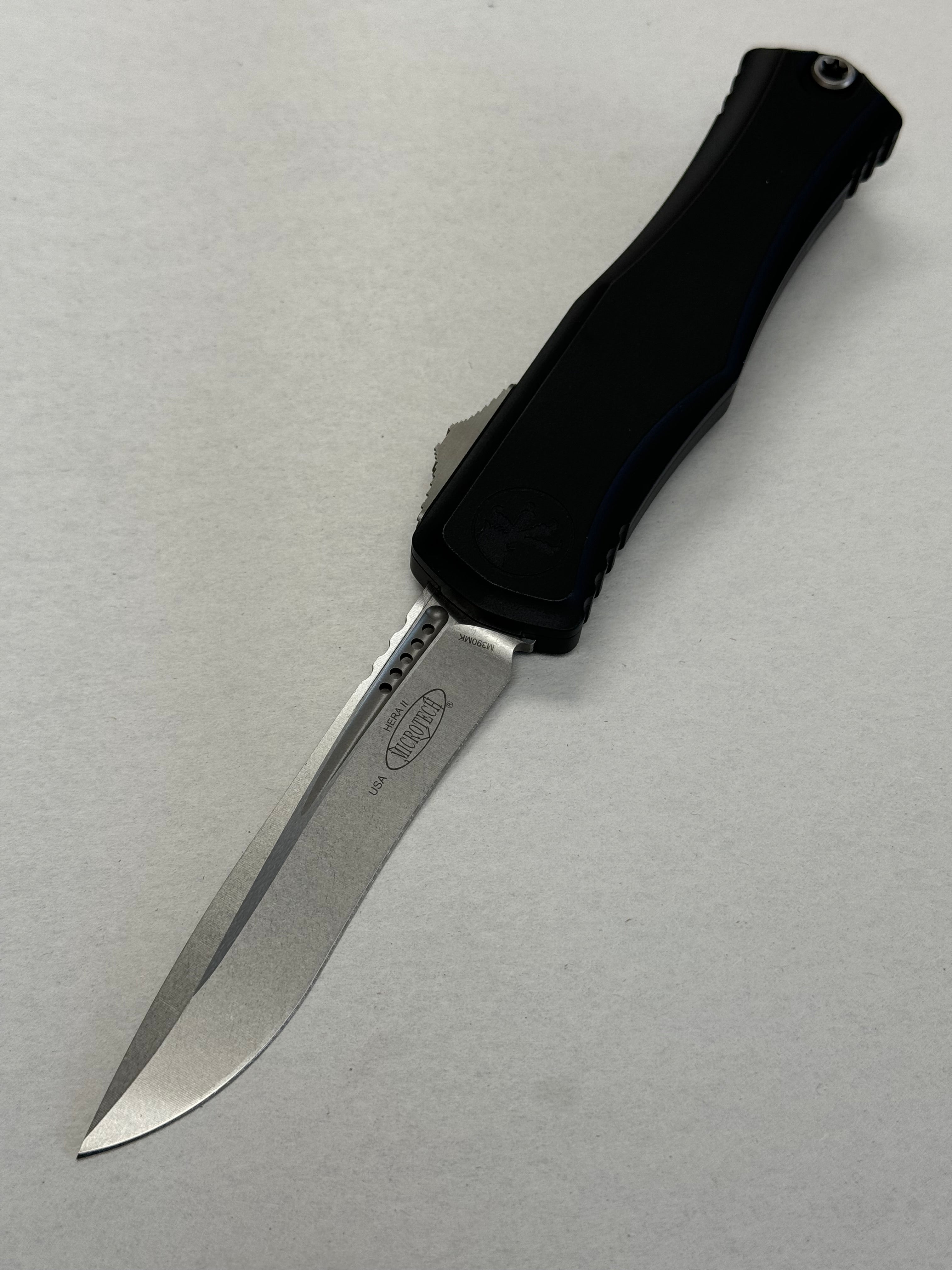 Microtech Knives Hera II Stonewash Recurve w/ Black Handle 1705-10