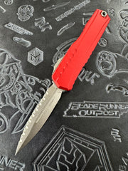 Microtech Cypher II D/E Full Serrated Stonewash w/ Red Handle 1242-12 RD