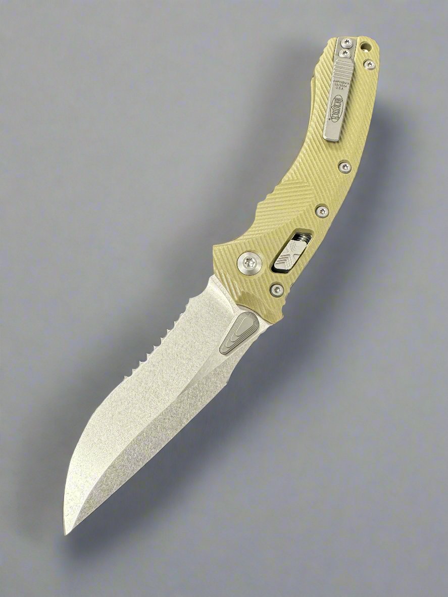 Microtech Amphibian RAM LOK OD Green Fluted G-10 & Stonewash Partial Serrated M390MK 137RL-11 FLGTOD