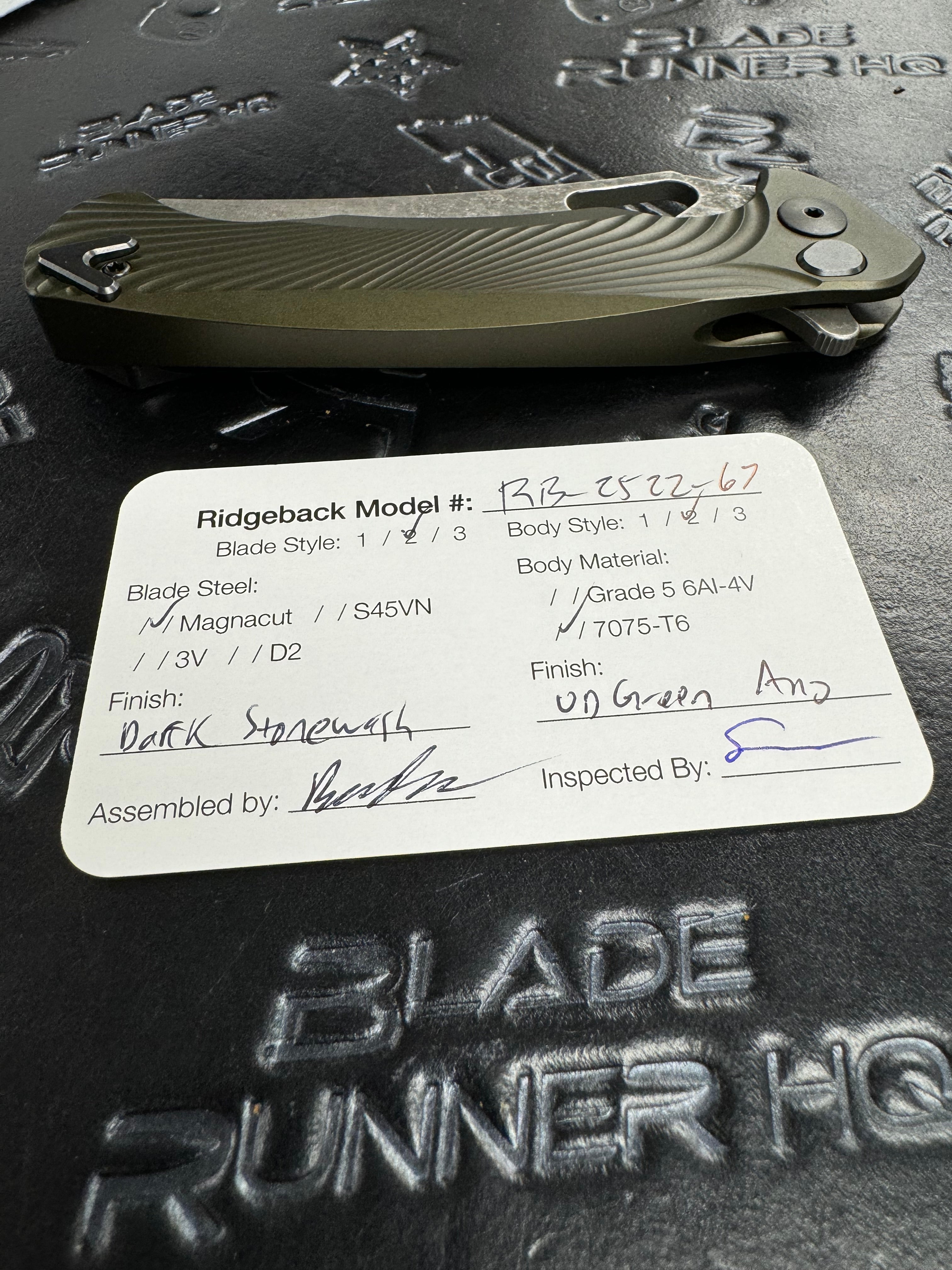 Dead Reckon Knives Ridgeback - Aluminum OD Green, WharnCleaver, Series 2, Magnacut, Button Lock, Dark Stonewash