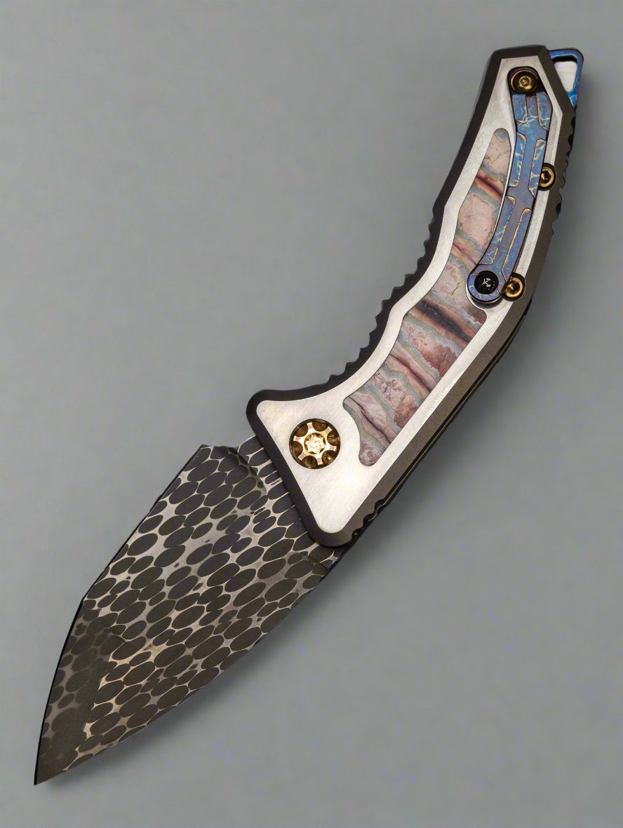 Pre Owned Heretic Knives Medusa Auto Mammoth Inlay VF Damascus Entropic Ti Clip