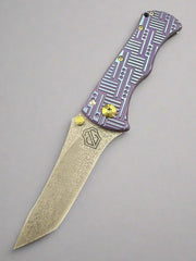 Pre Owned John Gray Rostrum, Black Rain Tanto Blade, Circuit Pattern Milled Titanium Purple Ano Mokuti Accents