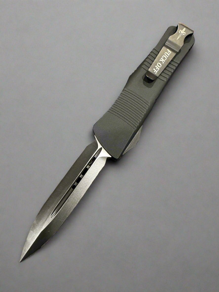 Microtech Troodon Stippled Copper Top DLC Full Serrate “F Off” Marfione Personal Collection
