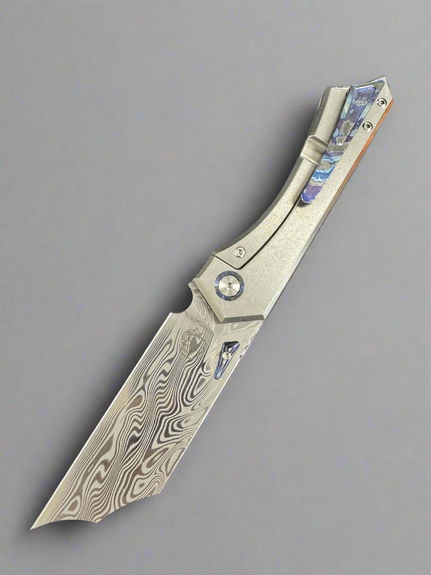 SOMETHING OBSCENE COMPANY LEK FOLDER KNIFE DAMASTEEL BLADE WITH TITANIUM HANDLES/ ZIRCU-TI ACCENTS