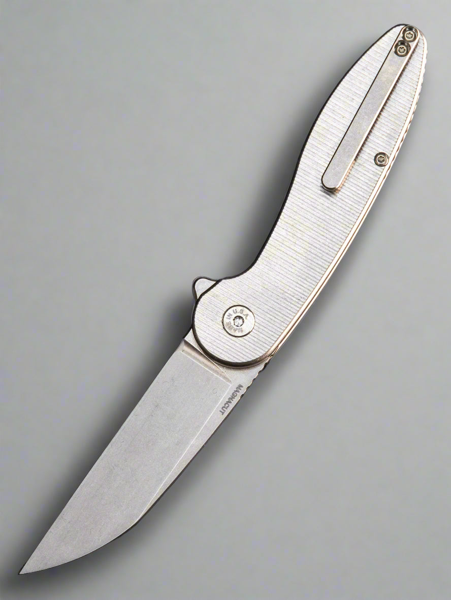 American Blade Works ABW - MODEL 1 - 80s Camo Carbon Inlaid Titanium - Wharncliffe Magnacut Liner Lock - BR OP Bazaar Exclusive