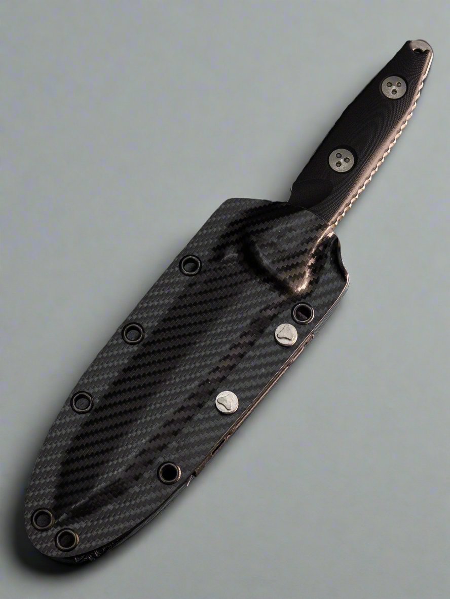 Microtech Socom Alpha Tanto Fixed Blade Knife Black handle, Apoc Full Serrated 114-12AP