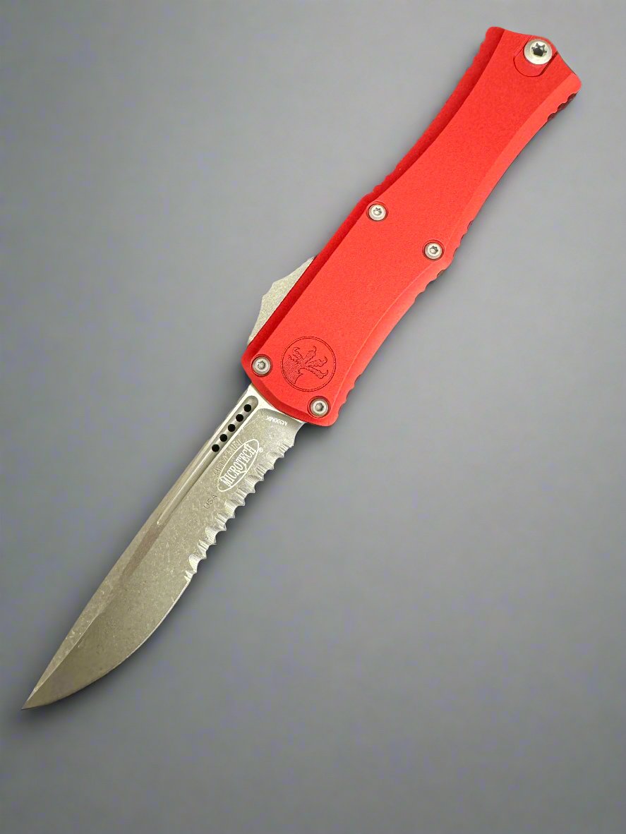 Microtech Knives Hera II Mini Apocalyptic Partial Serrated Recurve M390MK w/ Red Handle 1705M-11 APRD