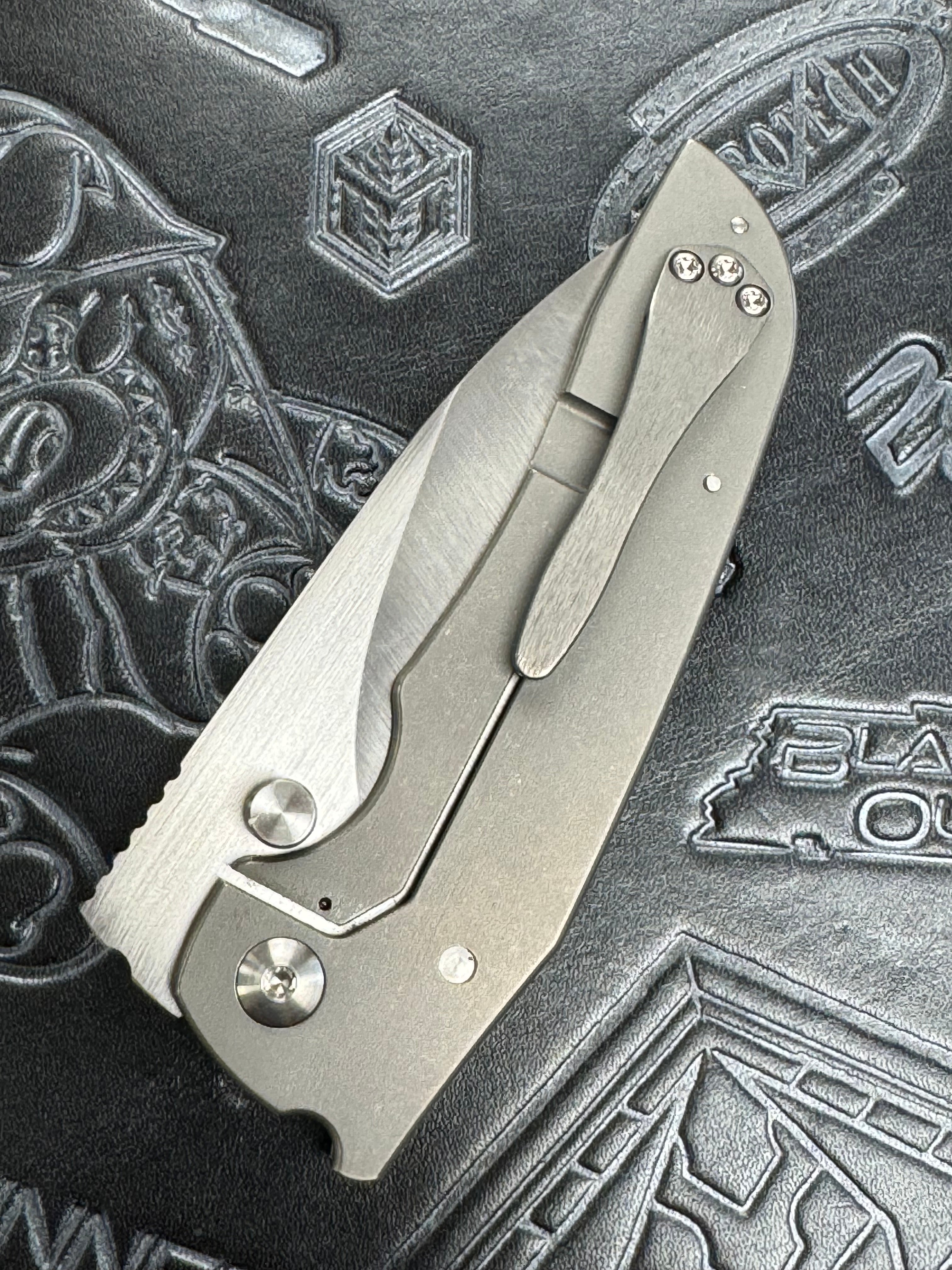 John Gray PHAT THUCK Satin Finish Magnacut Blade, Titanium Handles With Blue Camo Carbon Inlay