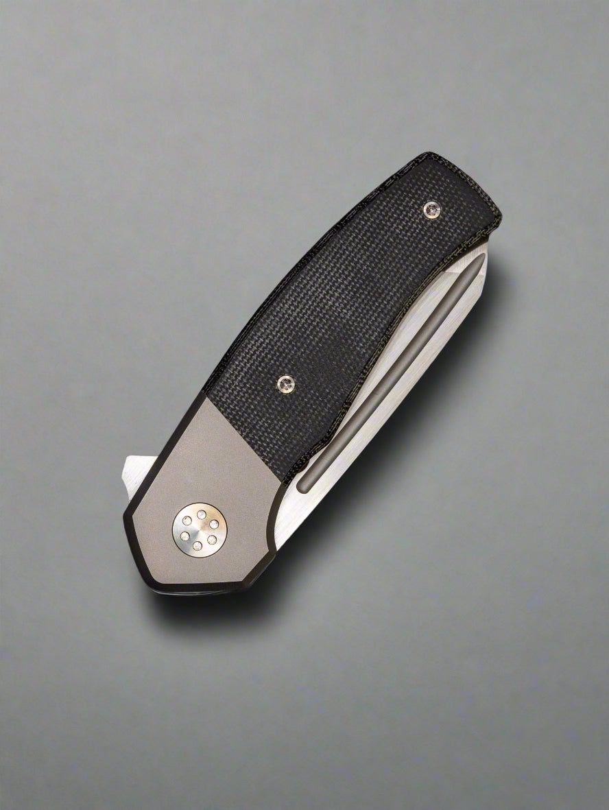 Beans Blades Mini Warrior Folder - Black Micarta, Titanium Handle, M390 Satin