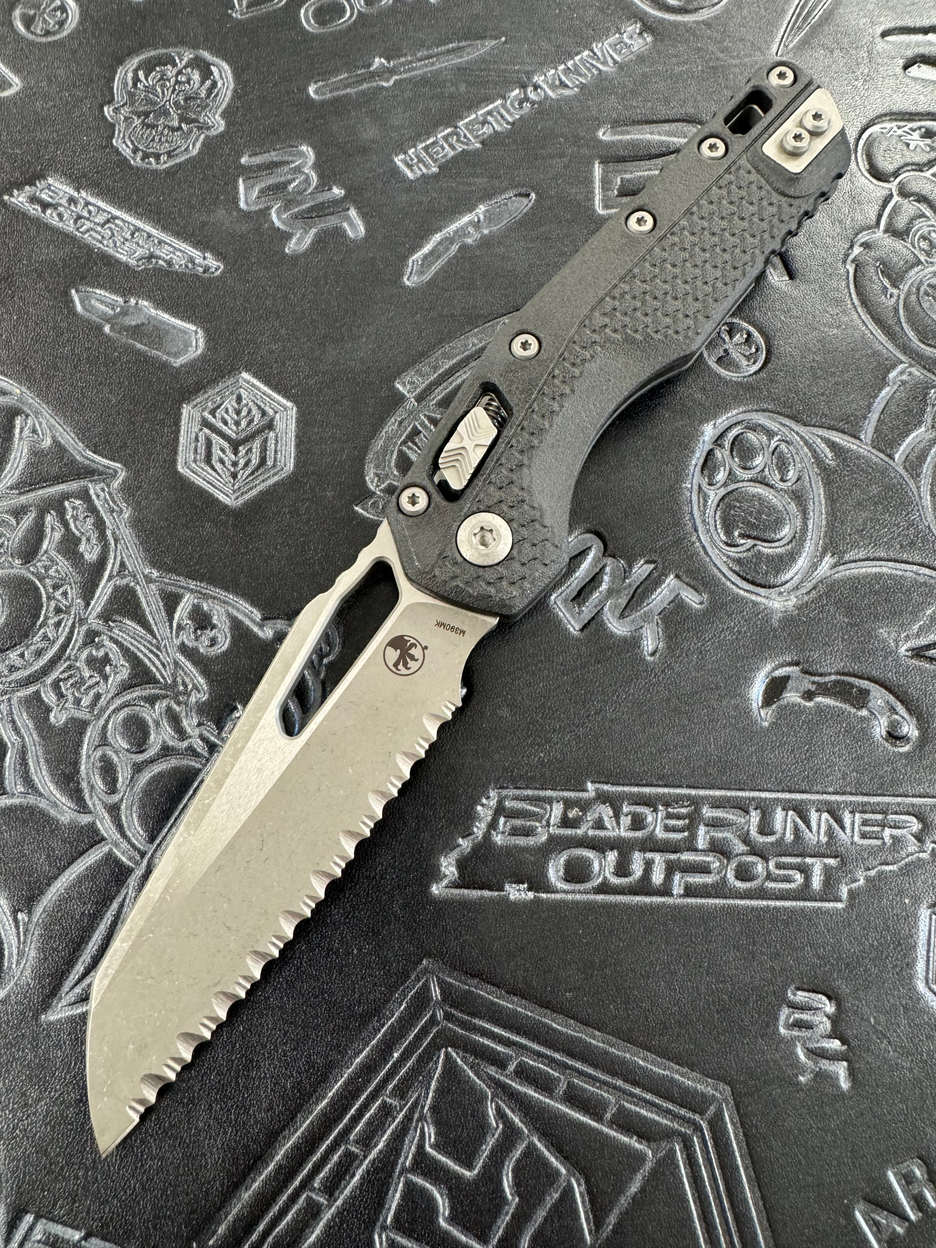 Microtech Knives MSI RAM LOK Black Polymer & Appcalyptic Full Serrated M390MK 210T-12 APPMBK