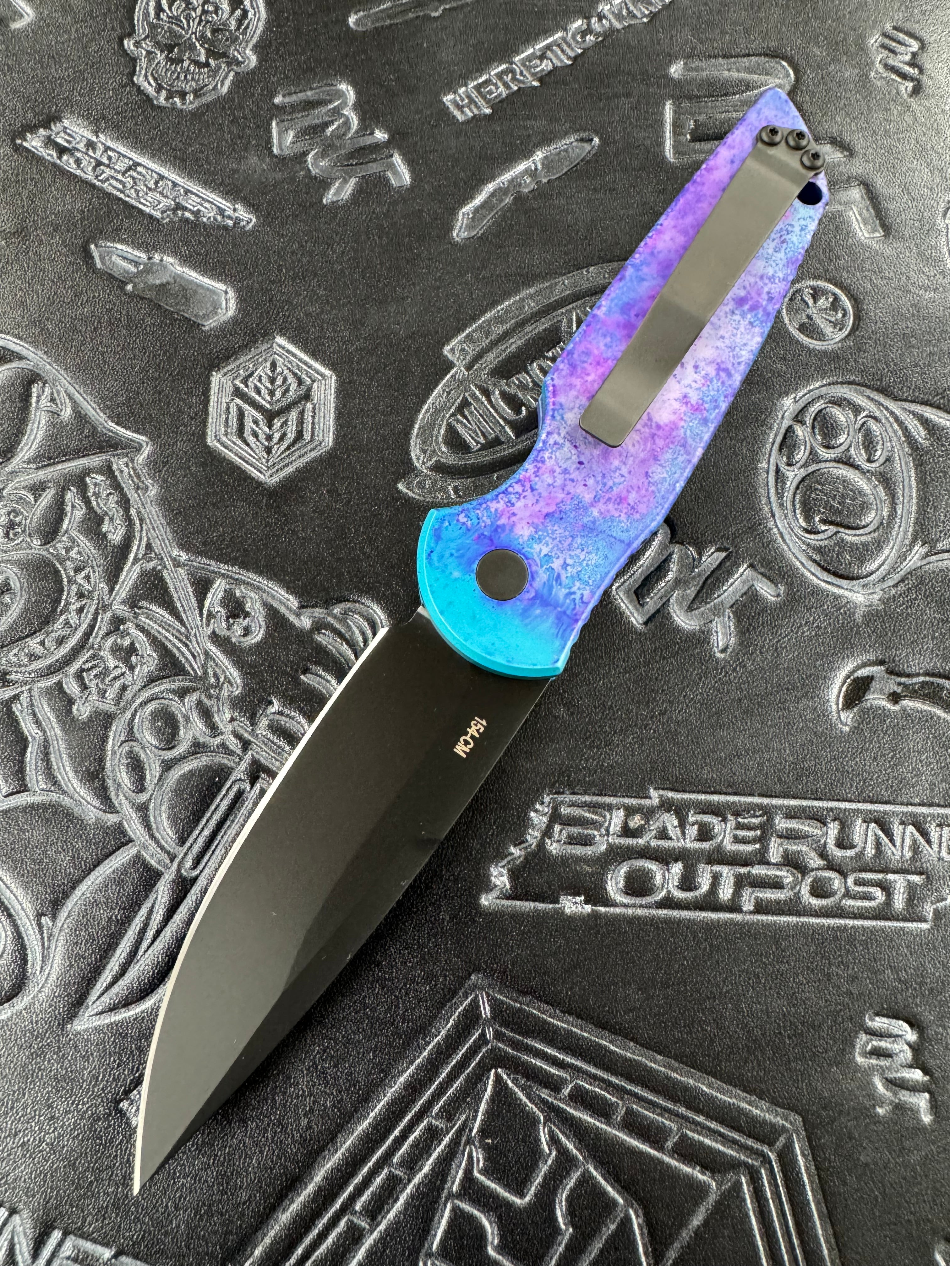 Pro-Tech Knives TR-3 Tactical Response 3 Auto Knife - Solid Jazz Custom Anodized Handle, 3.5" DLC Black Blade, Pearl Button T3103-JAZZ