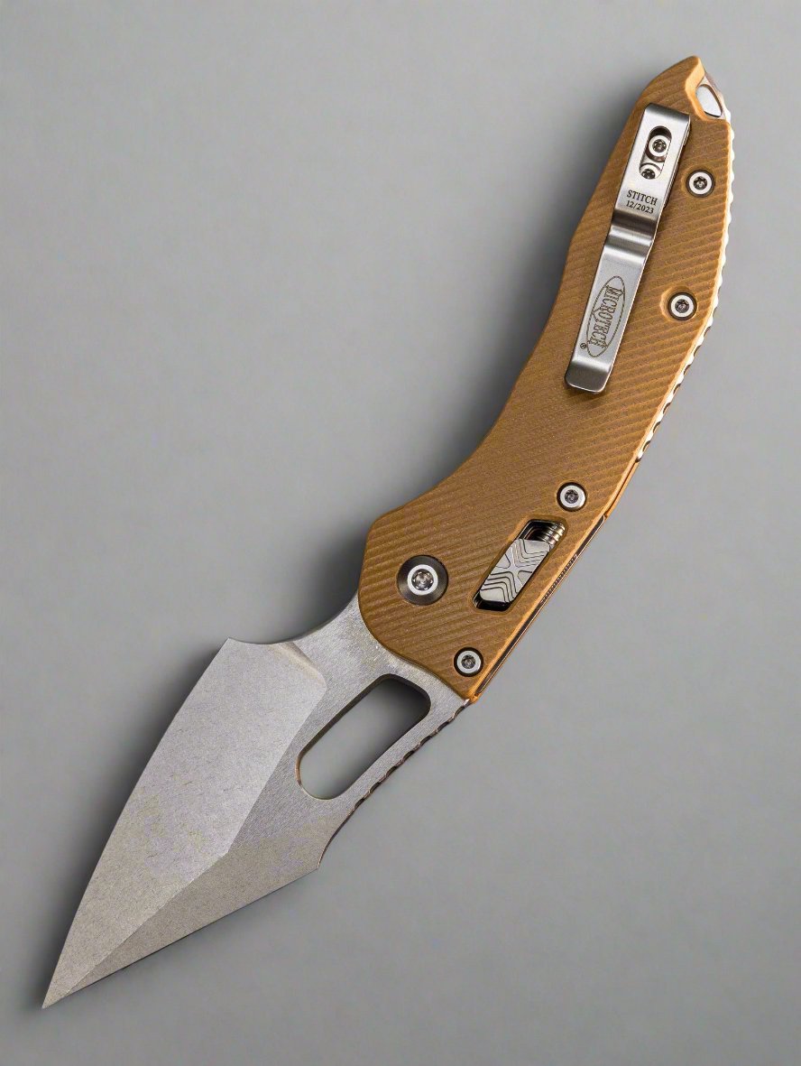 Microtech 169RL-10FLGTTA Stitch S/E Ram-Lok - Tan Fluted G-10 - Stonewashed Blade *