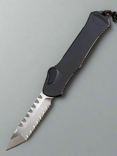 HERETIC KNIVES HYDRA OTF AUTOMATIC KNIFE 3.6" TANTO Full Serrated STONEWASH H006-2C