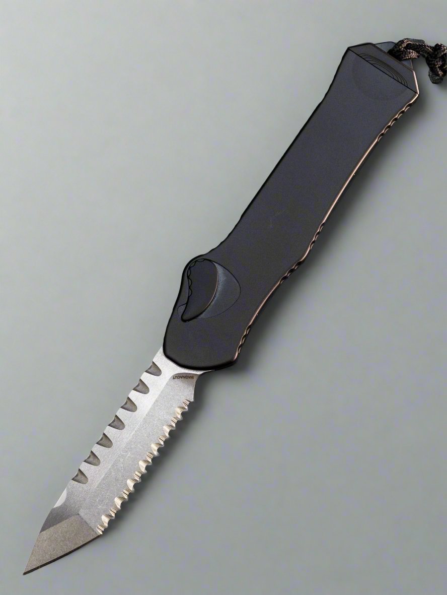 HERETIC KNIVES HYDRA OTF AUTOMATIC KNIFE 3.6" TANTO Full Serrated STONEWASH H006-2C