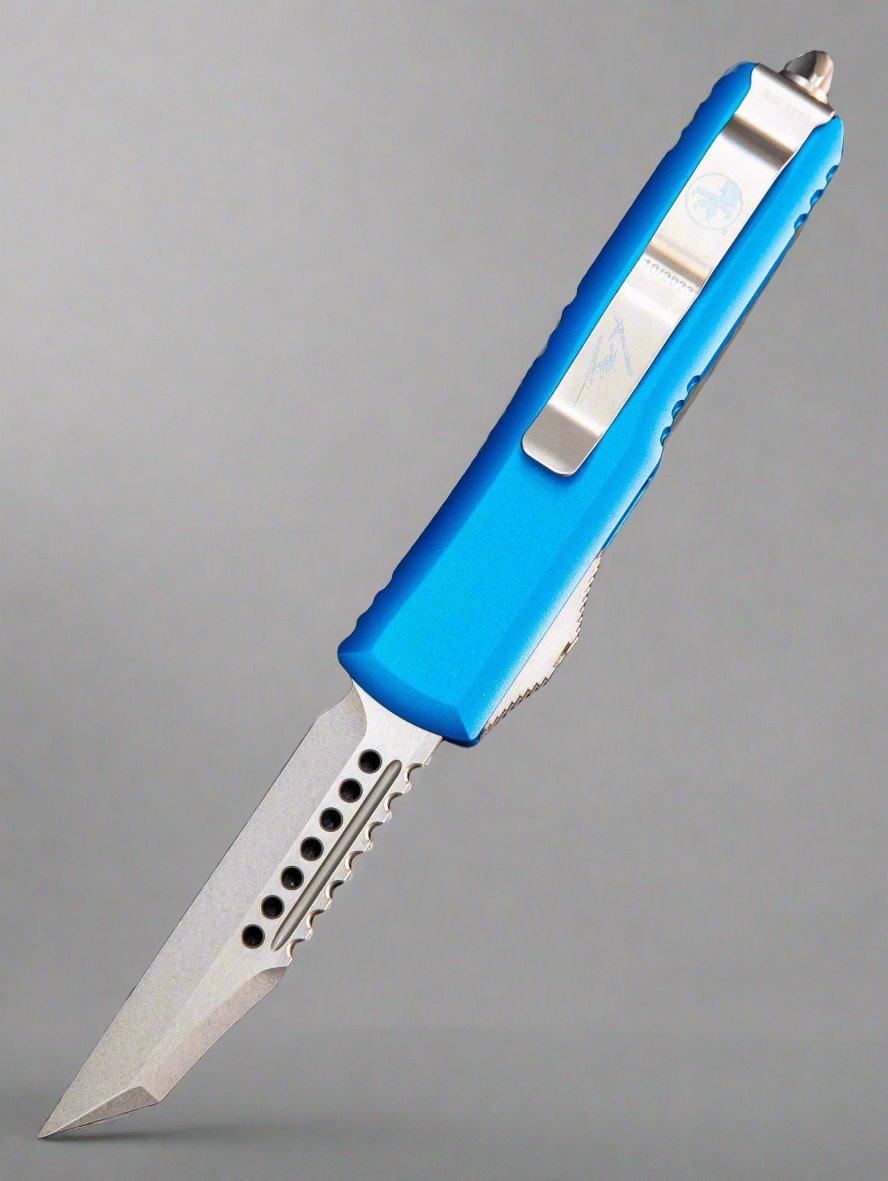 Microtech UTX-85 Warhound Blue Stonewash Standard Signature Series 719W-10BLS