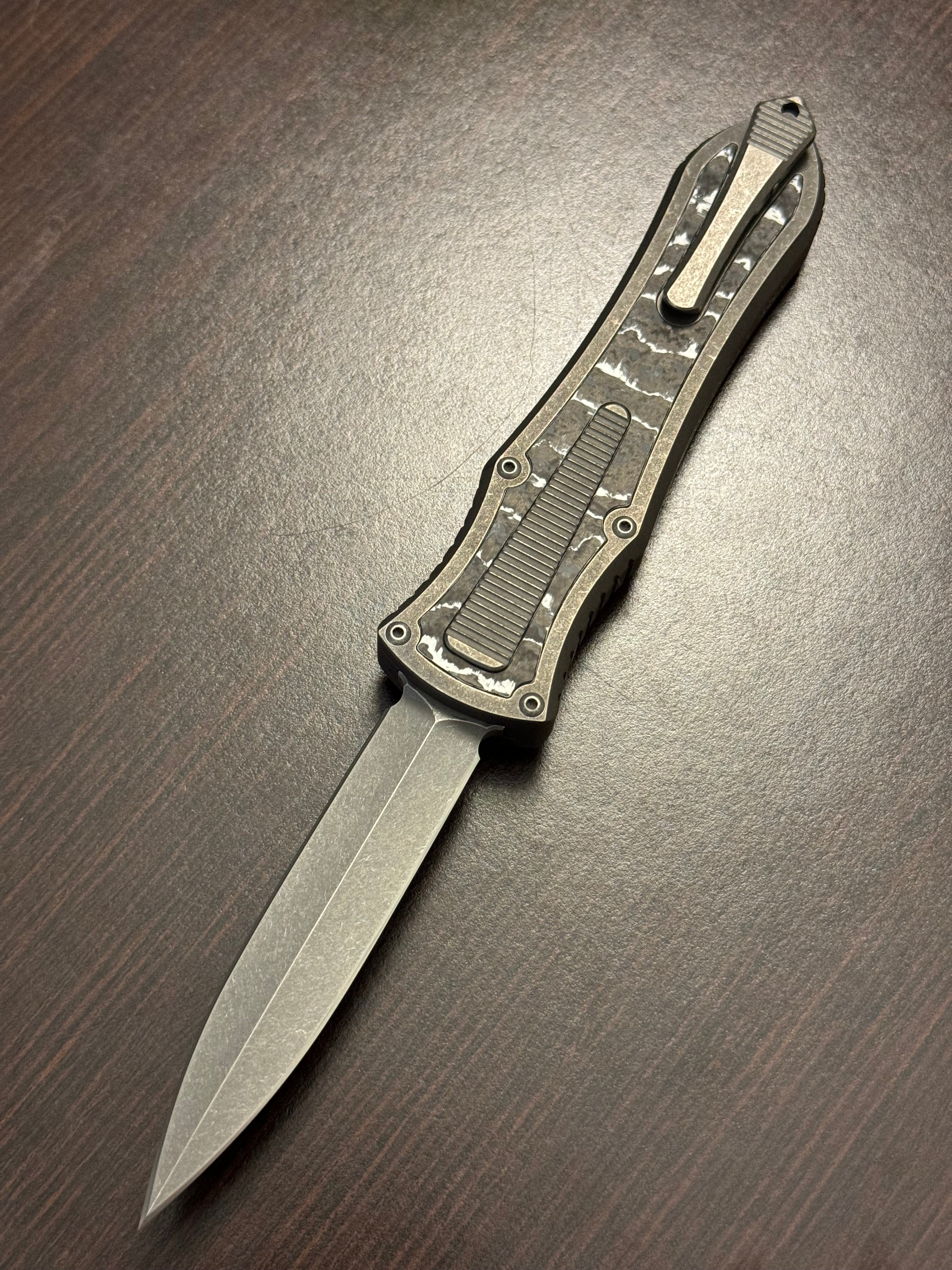 Hawk Deadlock Model C Titanium Handles Carbon Fiber Inlay Double Edge M390 BladeWest 24