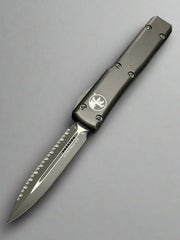 MICROTECH ULTRATECH BLACK DOUBLE EDGE OTF KNIFE BLACK TACTICAL FULL SERRATED BLADE 122-3 T
