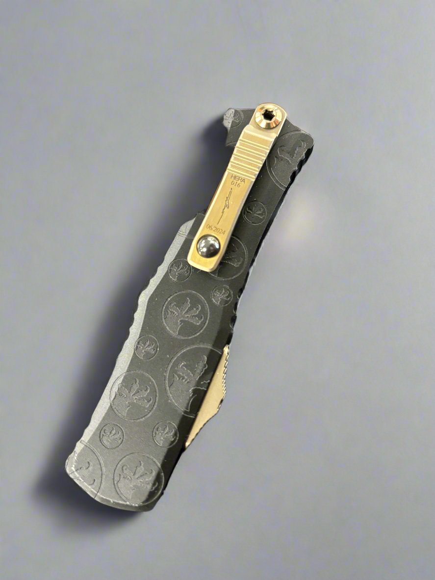 Microtech Knives Hera II Mini Damascus Bayonet w/ Black Claw Burst Deep Engraved Handle Signature Series 1701M-16 CBS