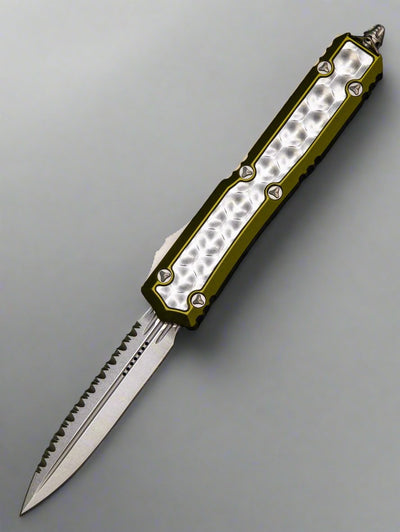 Microtech 206-12ODBIS Makora D/E Full Serrate - OD Green Handle - Bubble Inlay - Stonewashed Blade