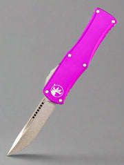 MICROTECH HERA OTF KNIFE- SINGLE EDGE- VIOLET HANDLE- STONEWASH STANDARD 703-10 VI
