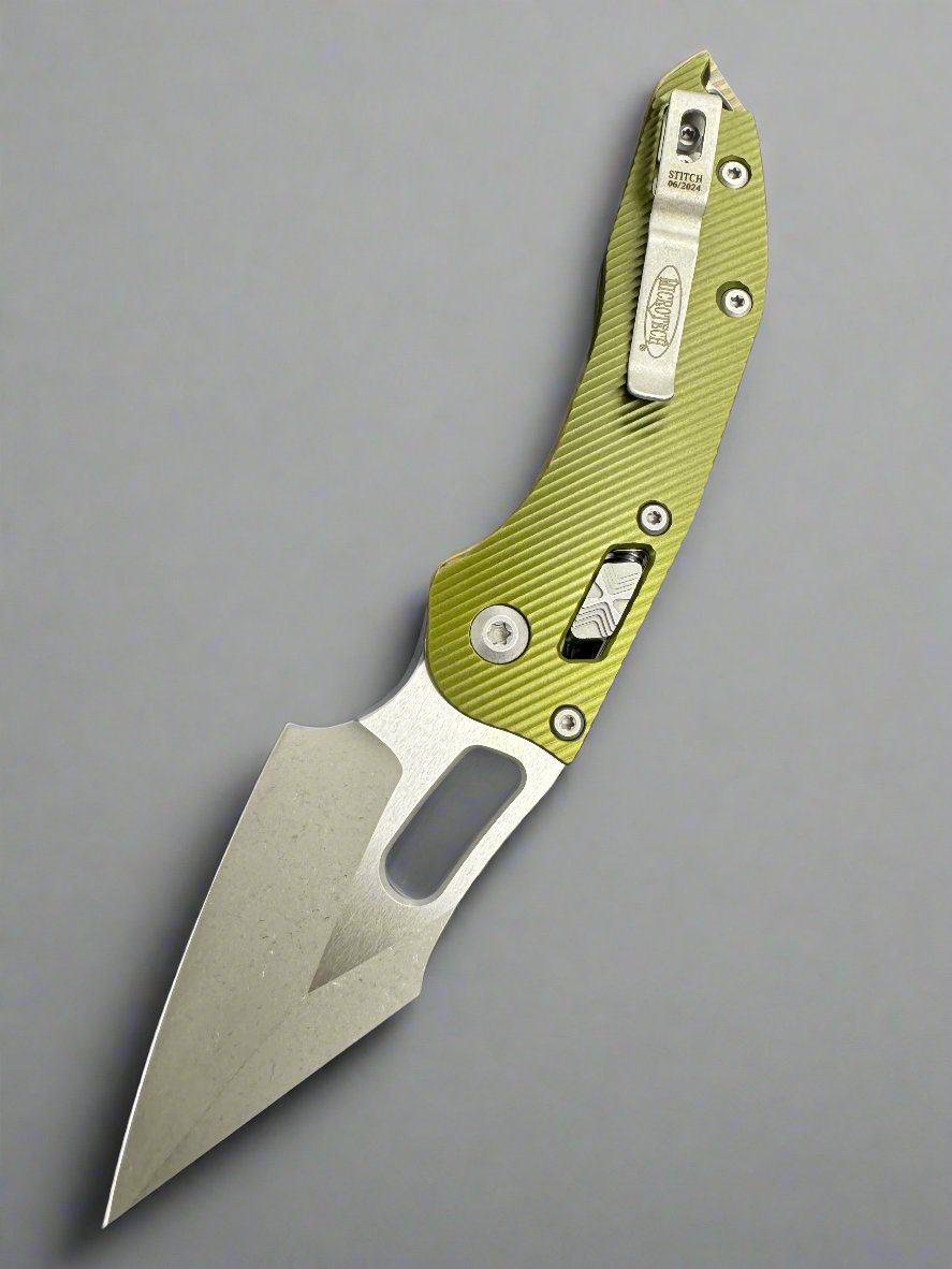 Microtech Knives Manual Stitch RAM LOK Fluted OD Green Aluminum Apocalyptic Standard & M390MK 169RL-10 APFLOD