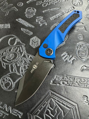 Heretic Knives Pariah Auto Blue Handle w/ Black Grip Inlays DLC Blade H048-6A-BLU