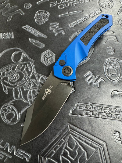 Heretic Knives Pariah Auto Blue Handle w/ Black Grip Inlays DLC Blade H048-6A-BLU