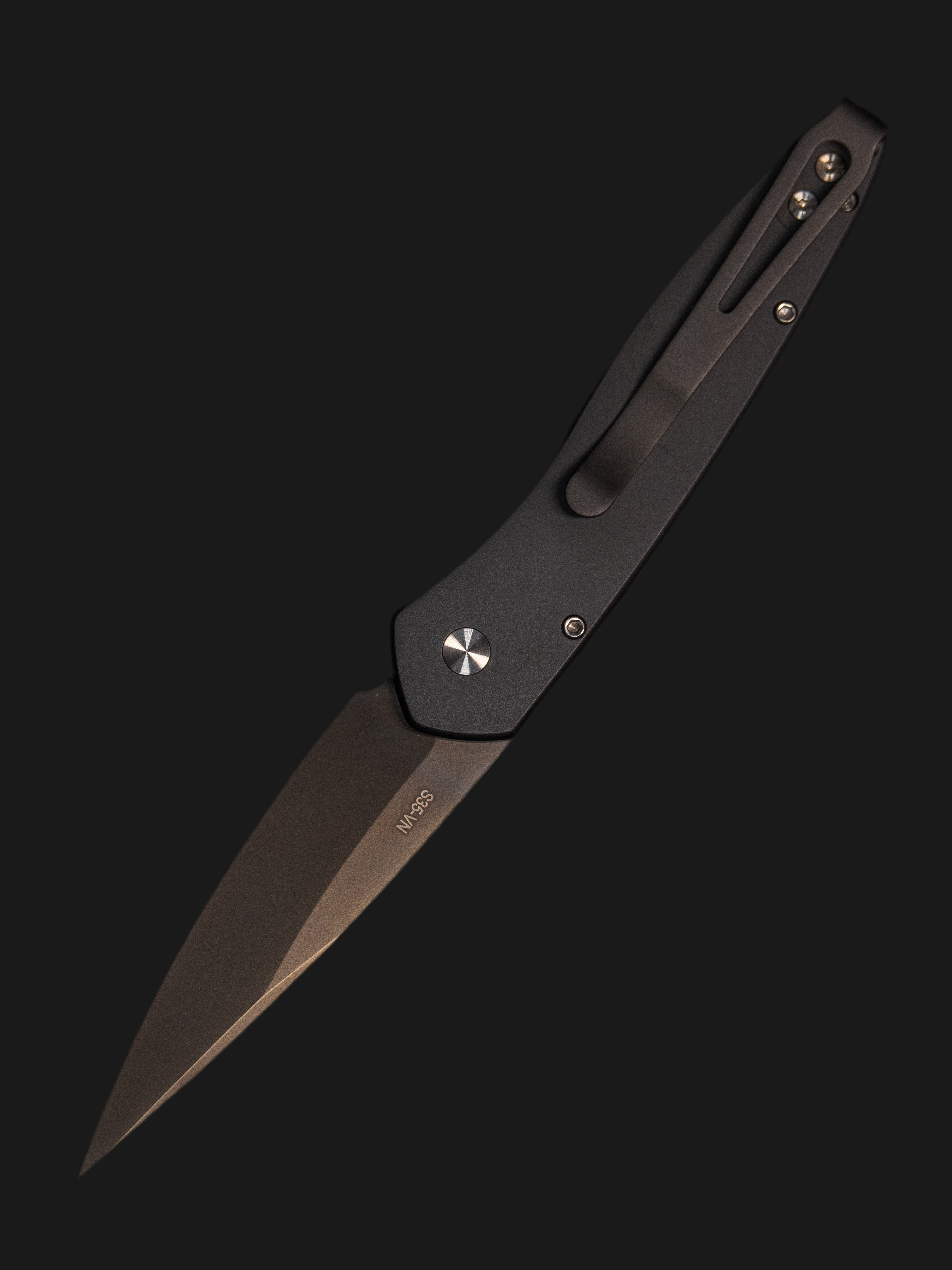 Pro-Tech Newport Black 3D Wave w/ Mother of Pearl Button & Black S35VN 3437