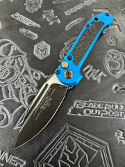 Microtech Knives LUDT Gen III Black Drop Point w/ Blue Handle 1135-1 BL
