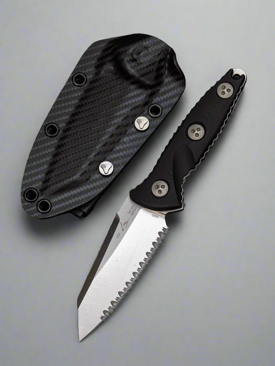 Microtech 93M-12 Socom Alpha Mini Warcom Fixed Blade Knife 3.72" Stonewashed Wharncliffe Serrated Blade, G10 Handles, Kydex Sheath