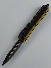 Microtech 206-3 ODS Signature Series Makora OTF AUTO 3.3" Black Double Edge Dagger Blade, Full Serrated OD Green Aluminum Handles with Black Traction Inlays