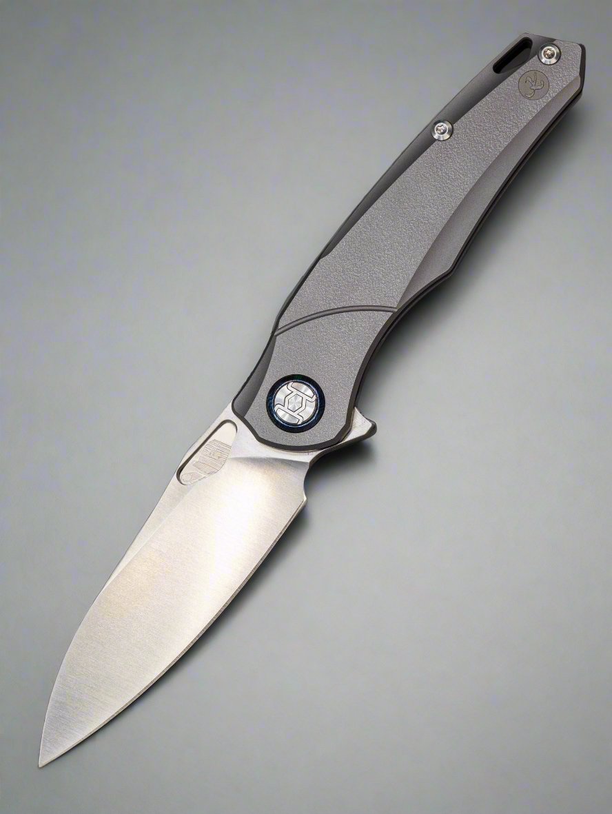 Kunwu Knives Zen Elmax Frame Lock Knife - Gray Titanium