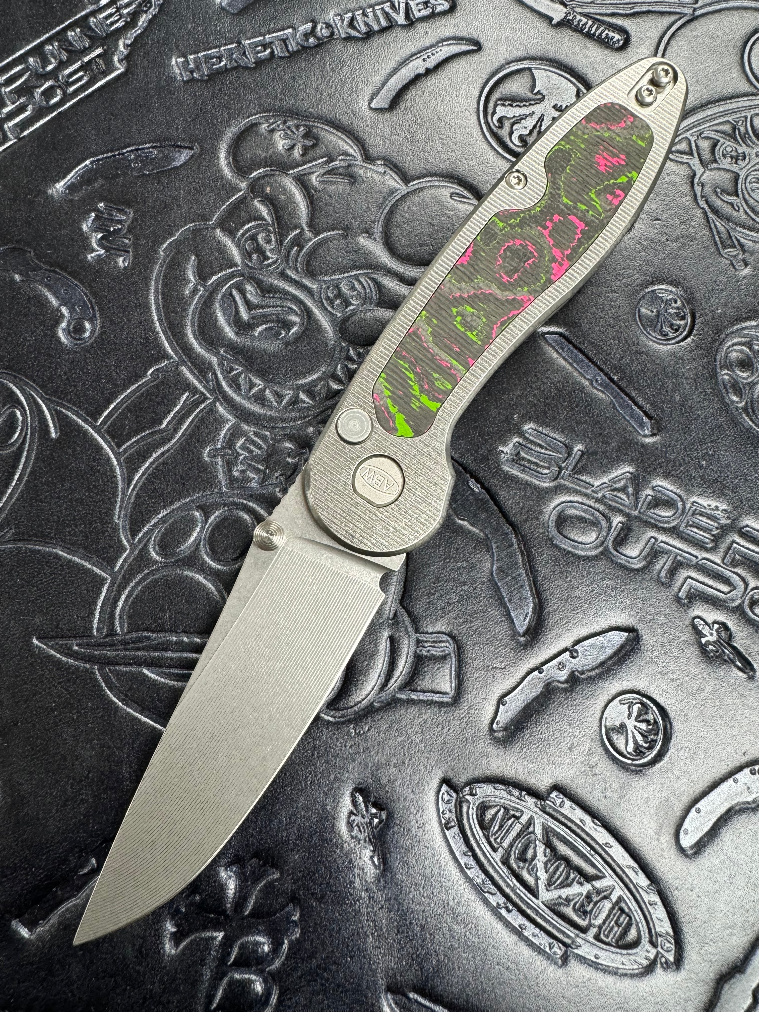 ABW American Blade Works Model 1 Titanium Button Lock Magnacut USA Watermelon Camo Inlays