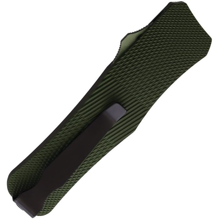 Mantis 815 AUTO OTF Knife 3.25" 440C Satin Drop Point Blade, OD Green Milled Aluminum Handles