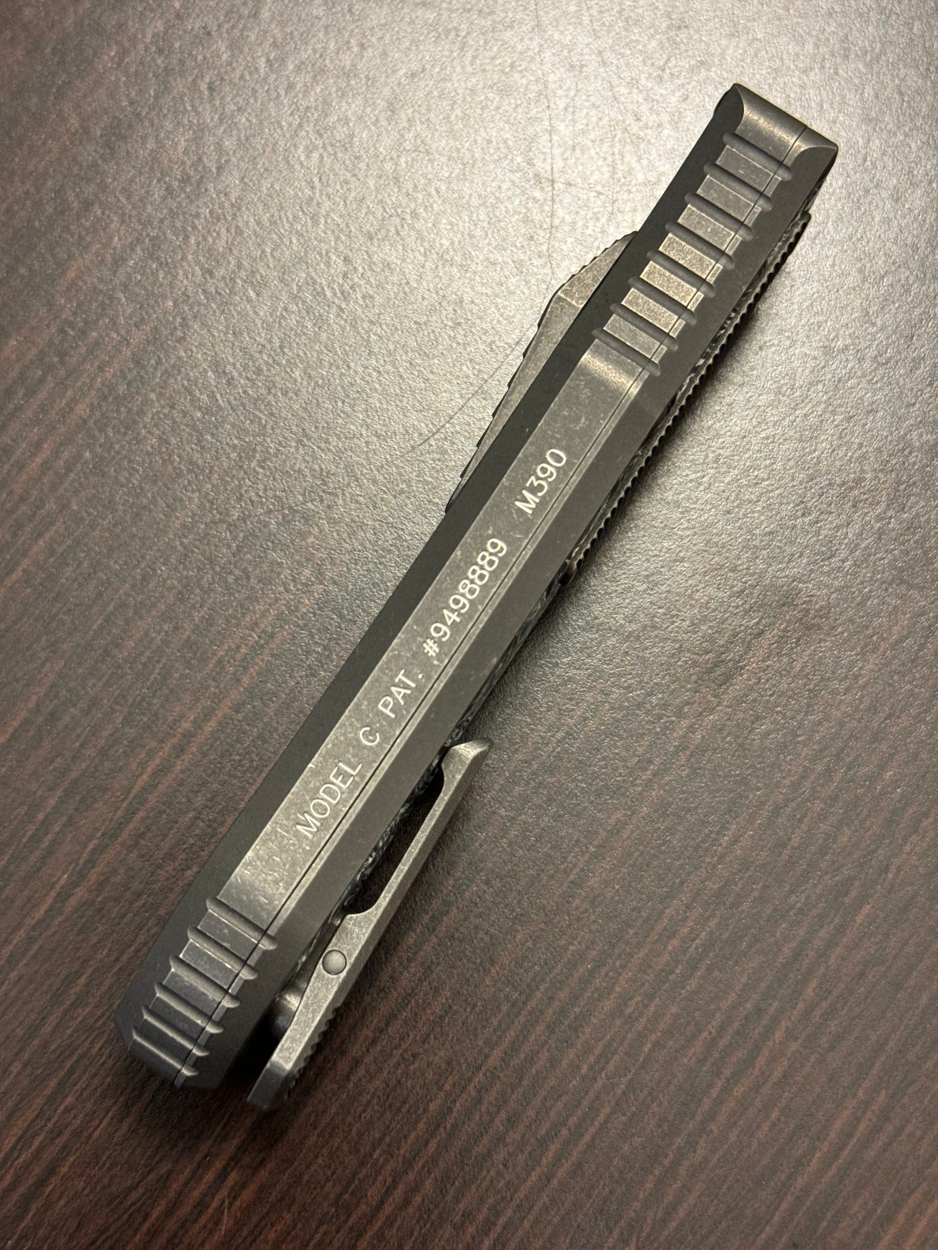 Hawk Deadlock Model C Titanium Handles Carbon Fiber Inlay w/DLC Double Edge M390 BladeWest 24